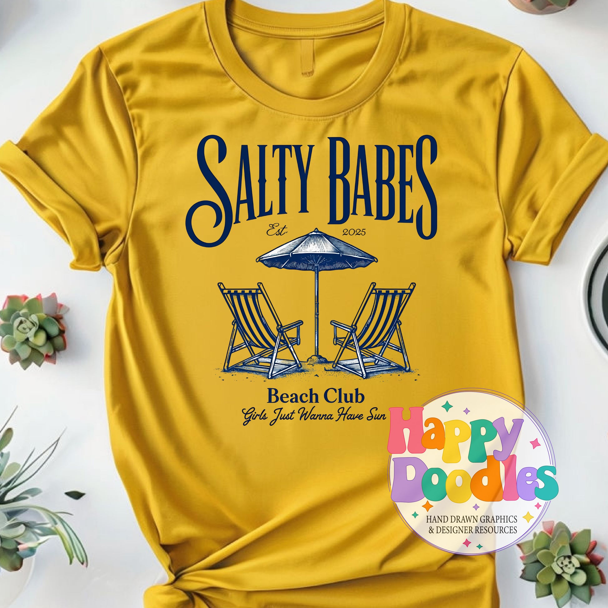 Salty Babes Beach Club Printable PNG T-Shirt Design - Happy Doodles Designs