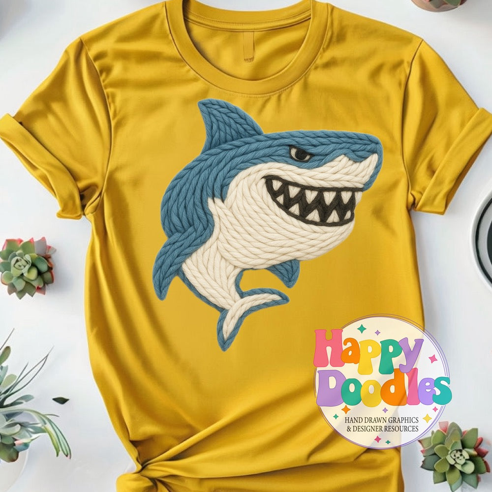 Shark Yarn Mascot Printable PNG Illustration - Happy Doodles Designs
