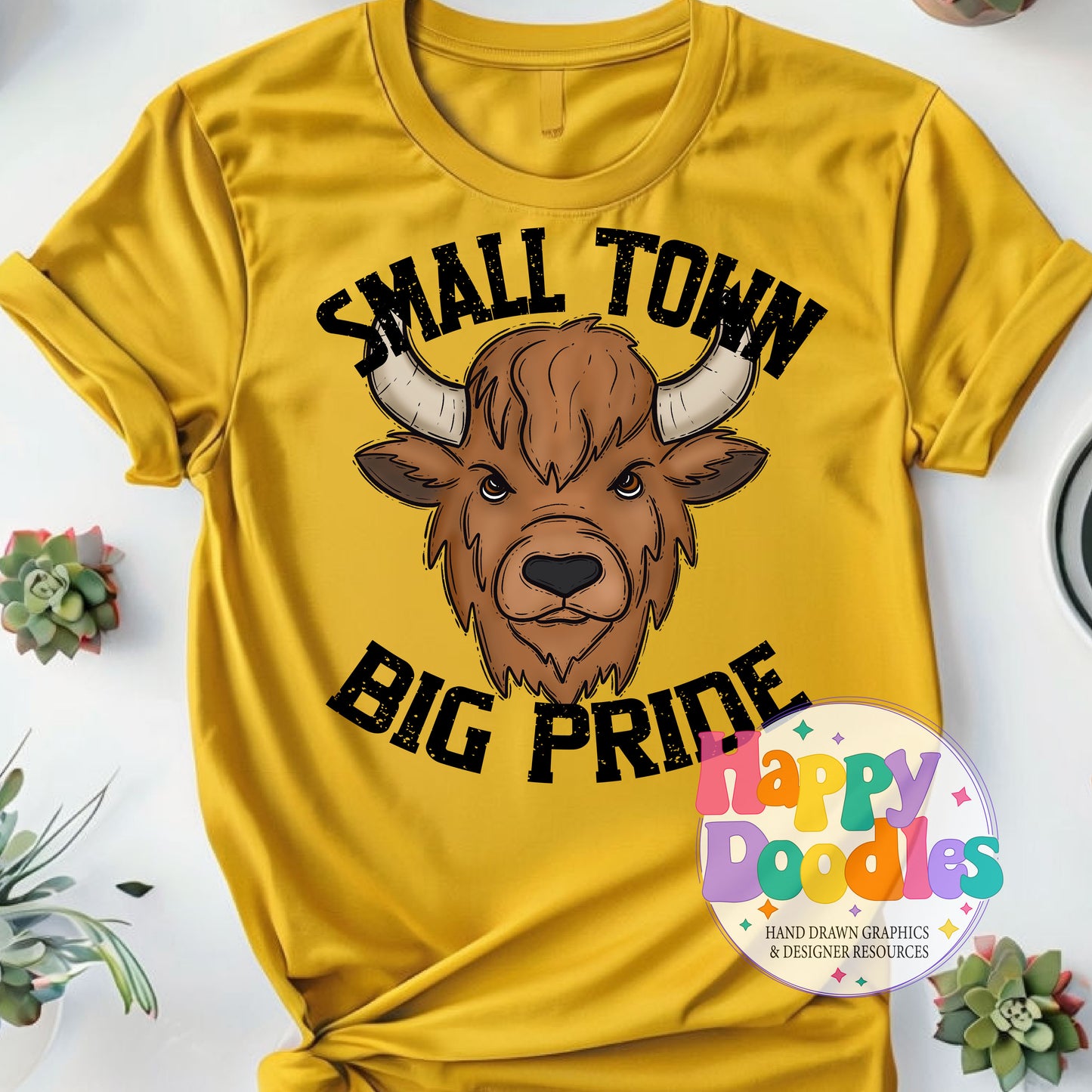 Small Town Big Pride Bison Printable PNG Download - Happy Doodles Designs