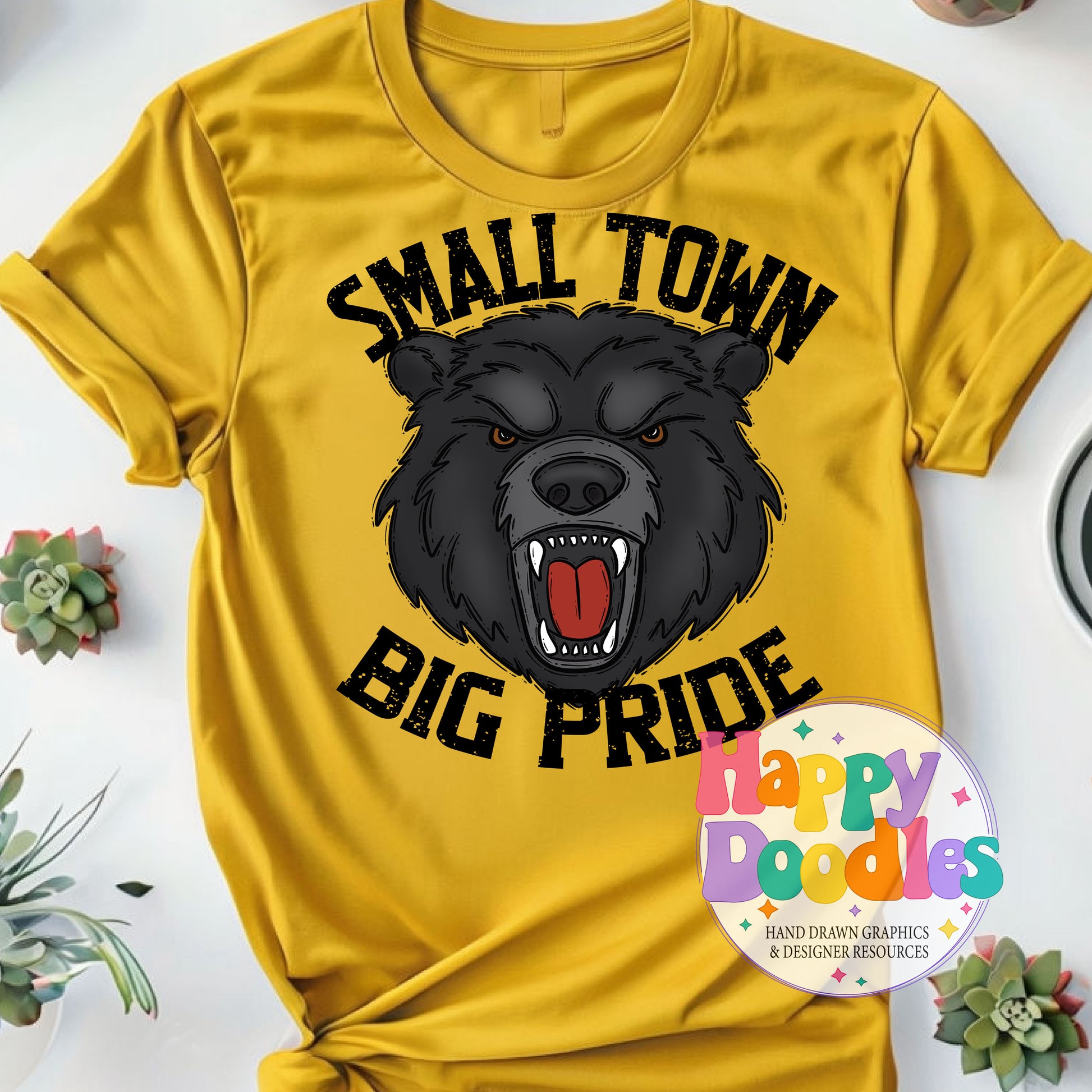 Small Town Big Pride Black Bear Printable PNG Design - Happy Doodles Designs