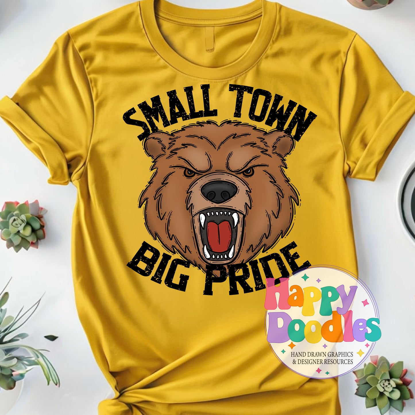 Small Town Big Pride Brown Bear Printable PNG Design - Happy Doodles Designs