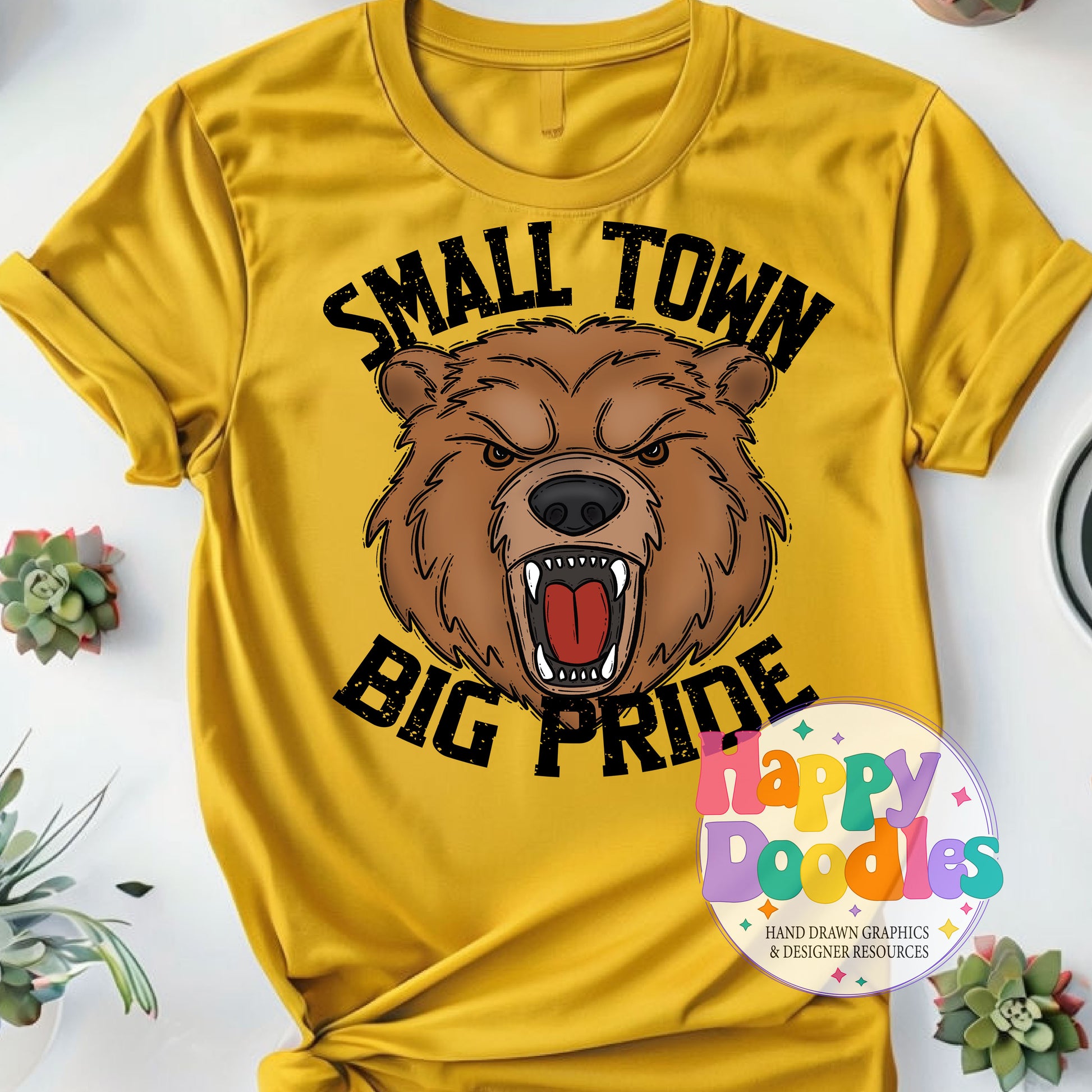 Small Town Big Pride Brown Bear Printable PNG Design - Happy Doodles Designs