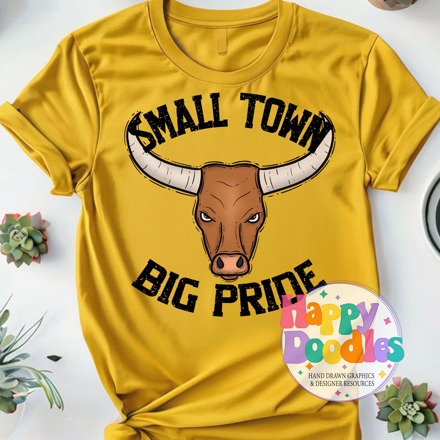Small Town Big Pride Bull Printable PNG for Sublimation - Happy Doodles Designs