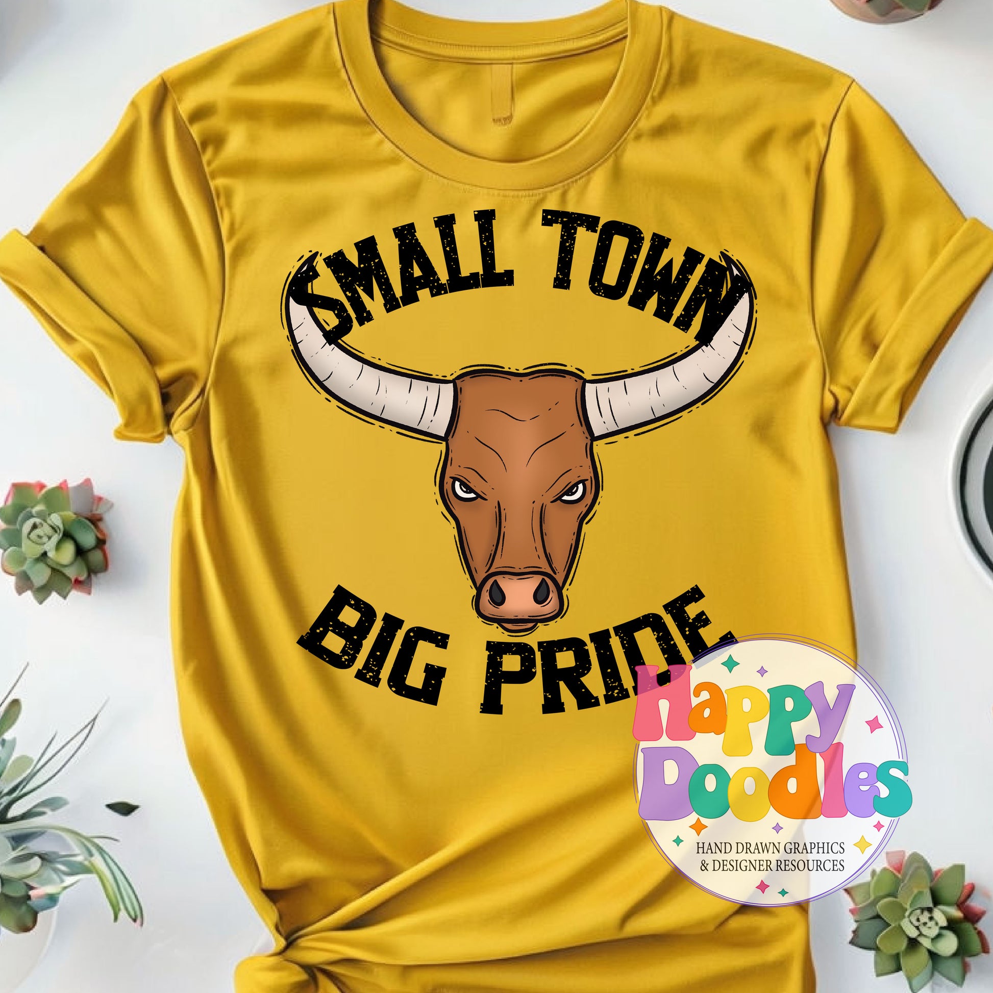 Small Town Big Pride Bull Printable PNG for Sublimation - Happy Doodles Designs