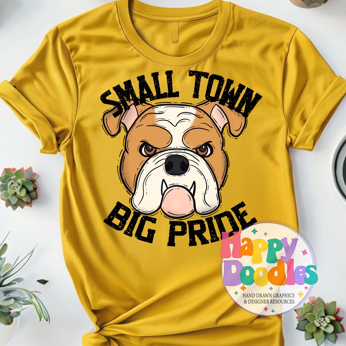Small Town Big Pride Bulldog Printable PNG Design - Happy Doodles Designs