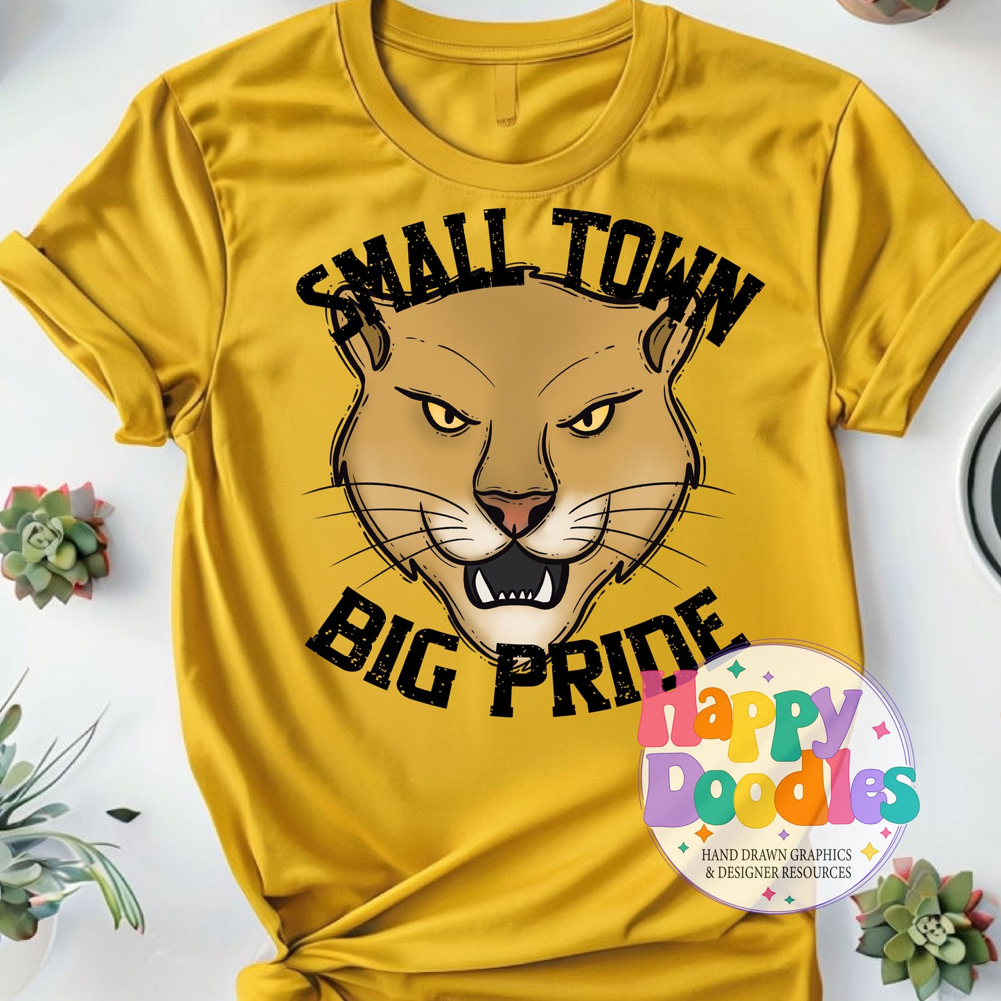 Small Town Big Pride Cougar Printable PNG for Sublimation - Happy Doodles Designs