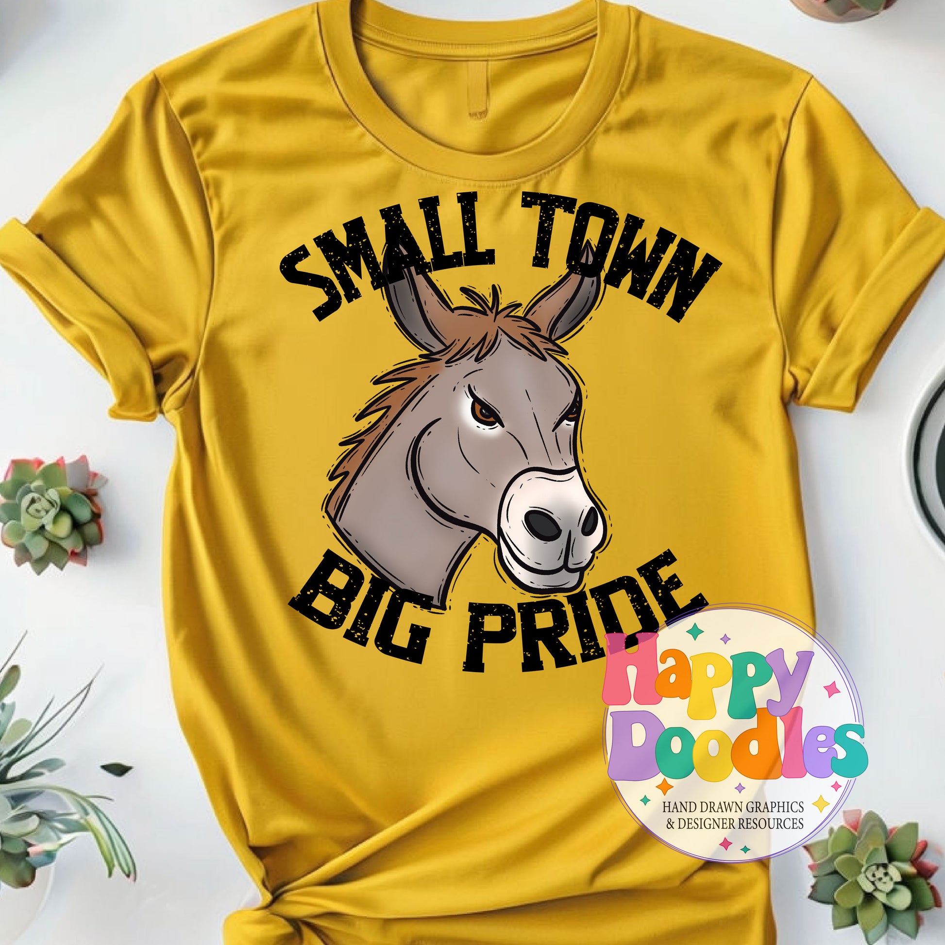Small Town Big Pride Donkey Printable PNG Design - Happy Doodles Designs
