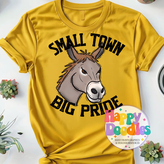 Small Town Big Pride Donkey Printable PNG Design - Happy Doodles Designs