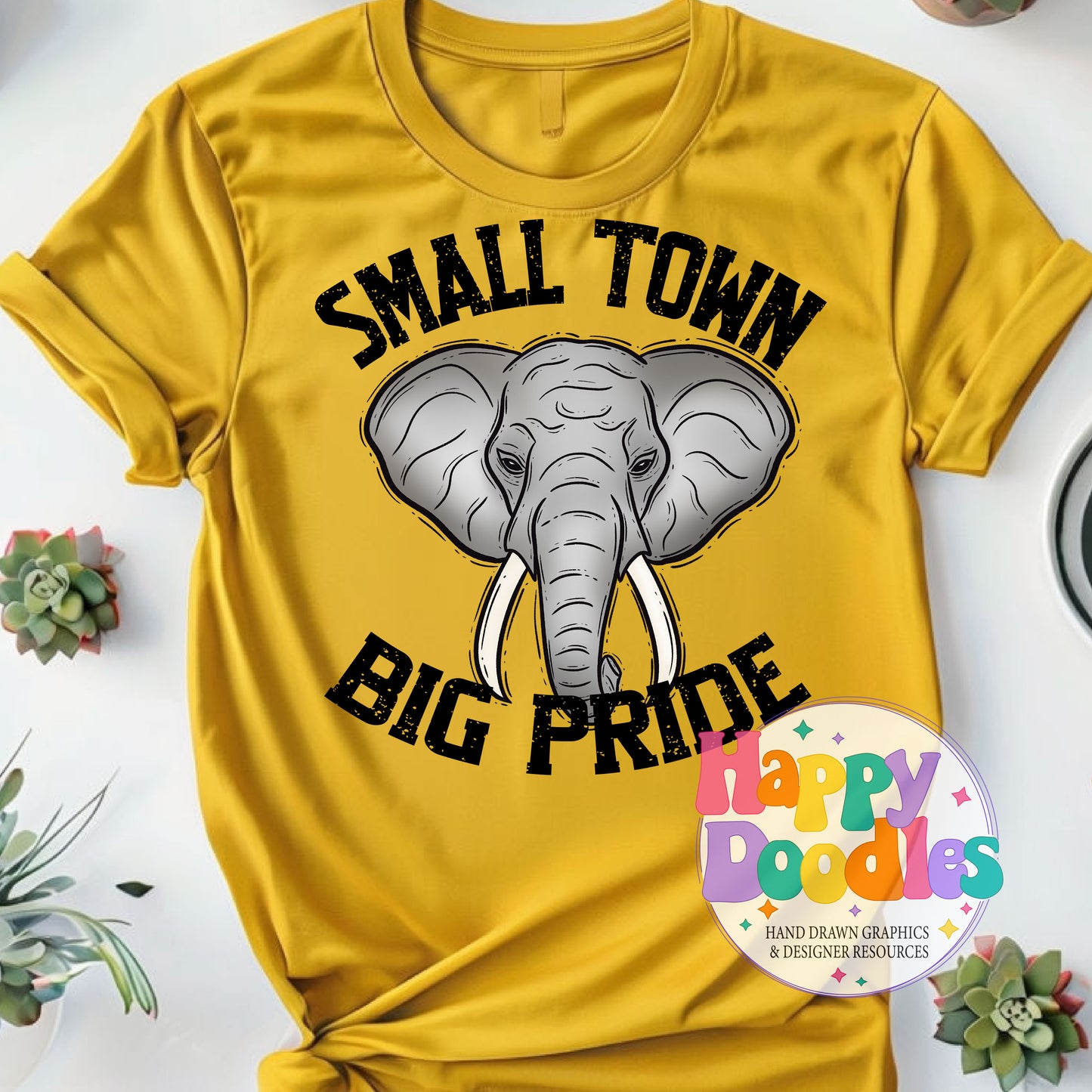 Small Town Big Pride Elephant Printable PNG Design - Happy Doodles Designs