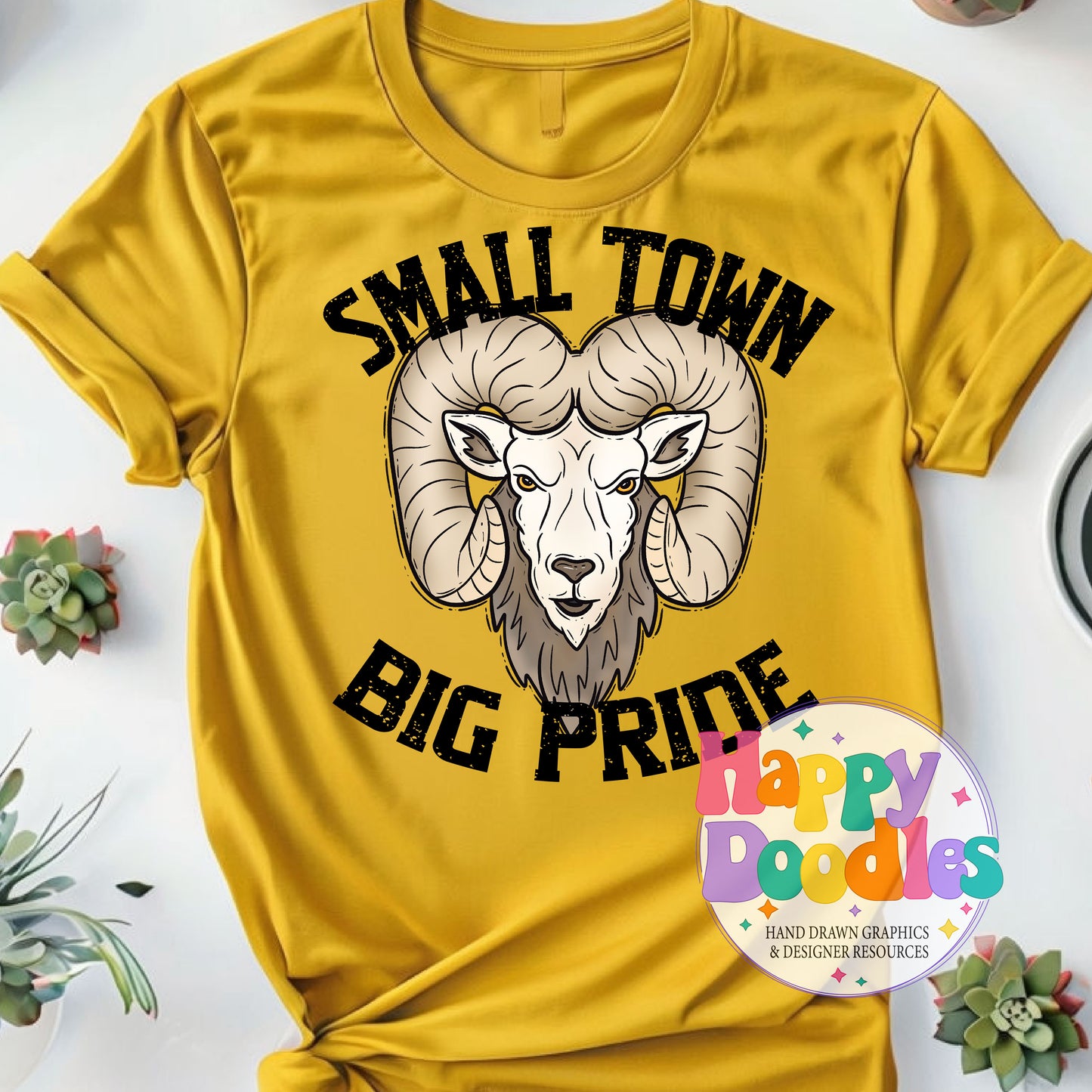 Small Town Big Pride Rams Printable PNG for Sublimation - Happy Doodles Designs