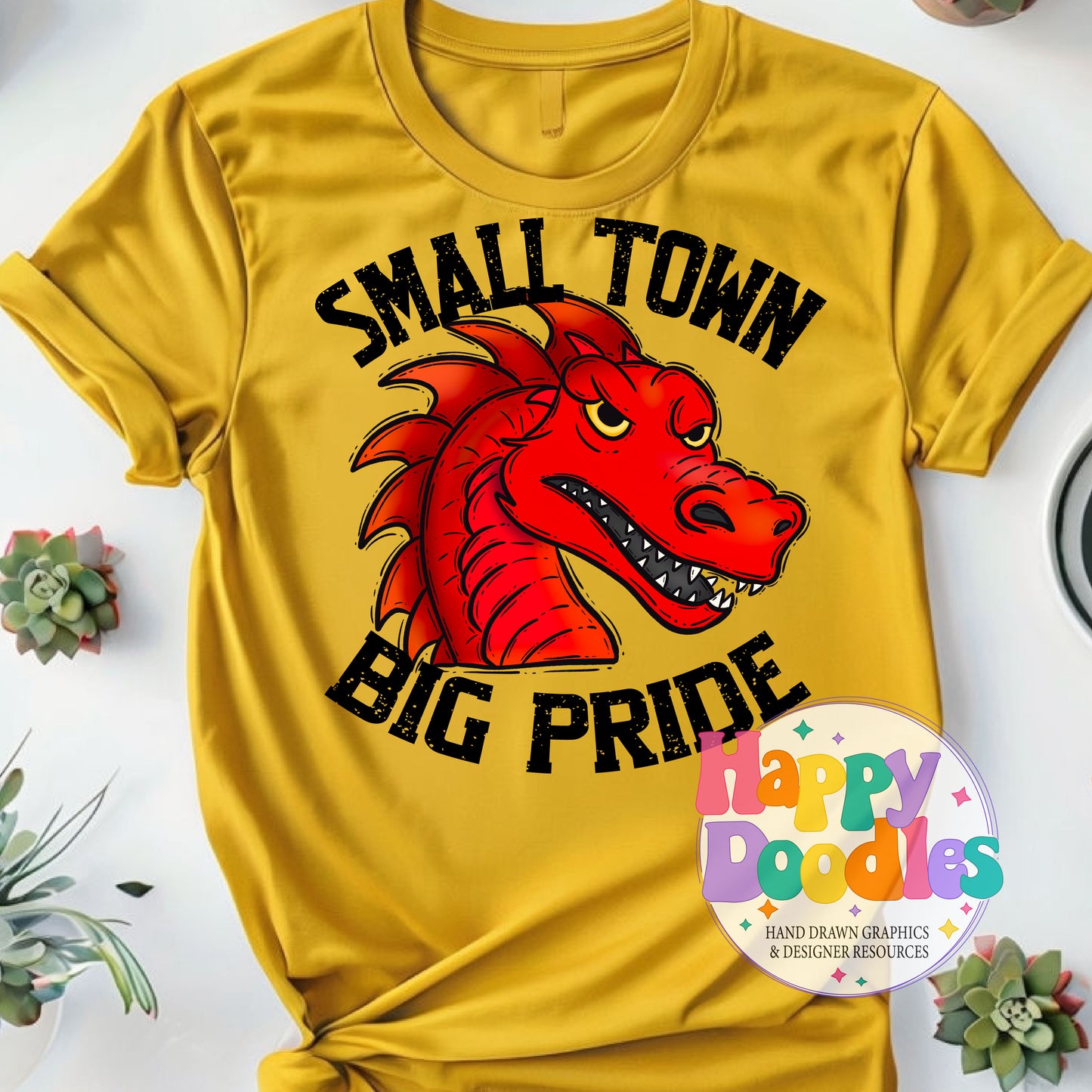 Small Town Big Pride Red Dragons T-Shirt Printable PNG - Happy Doodles Designs