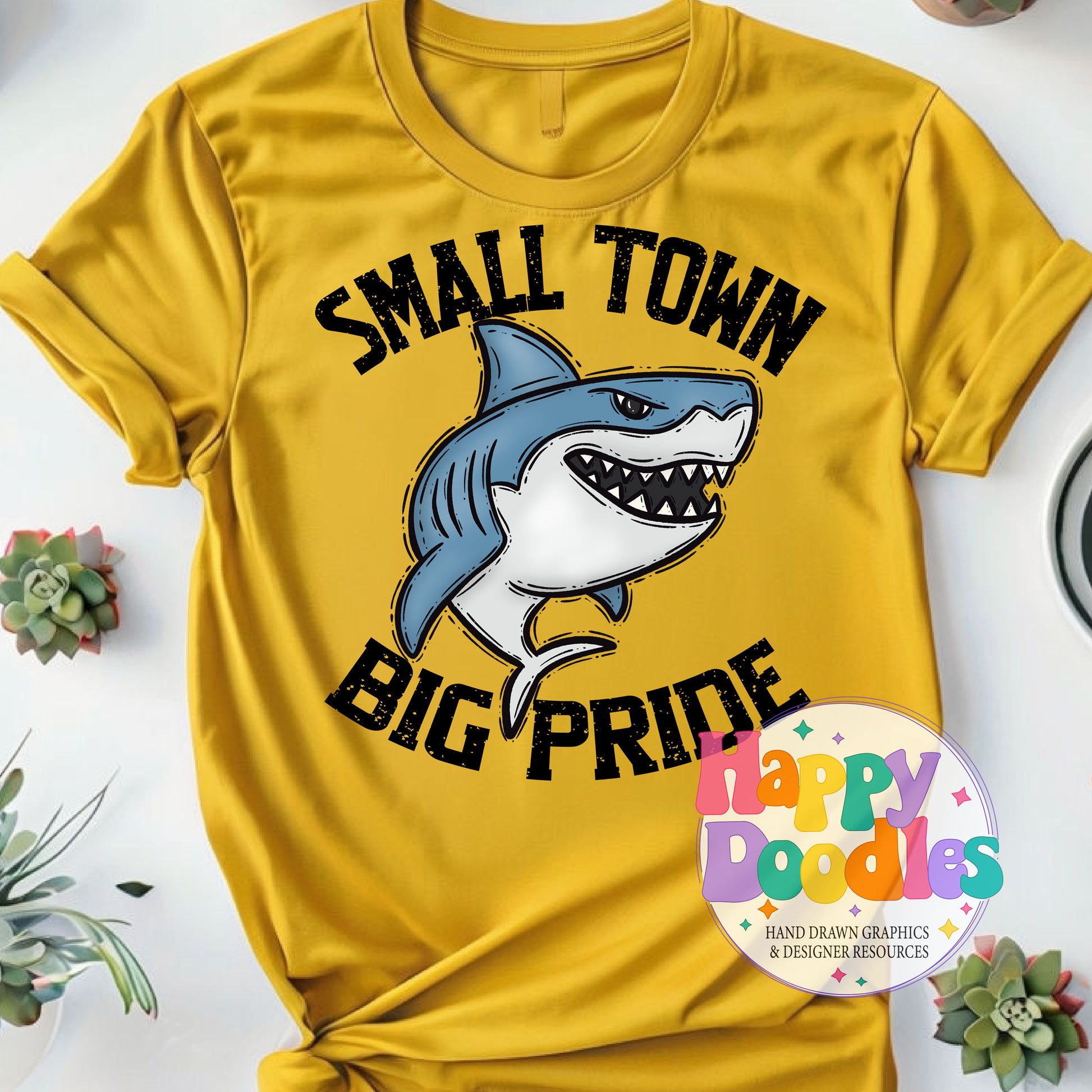 Small Town Big Pride Sharks DIY Printable PNG - Happy Doodles Designs