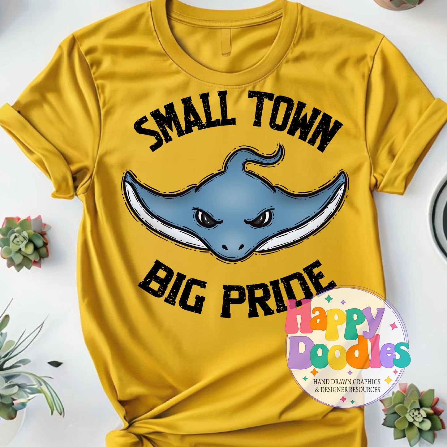 Small Town Big Pride Stingrays Printable PNG for Sublimation - Happy Doodles Designs