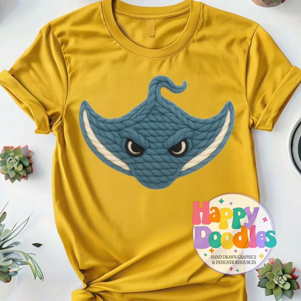 Stingray Yarn Mascot High Resolution PNG Clip Art - Happy Doodles Designs
