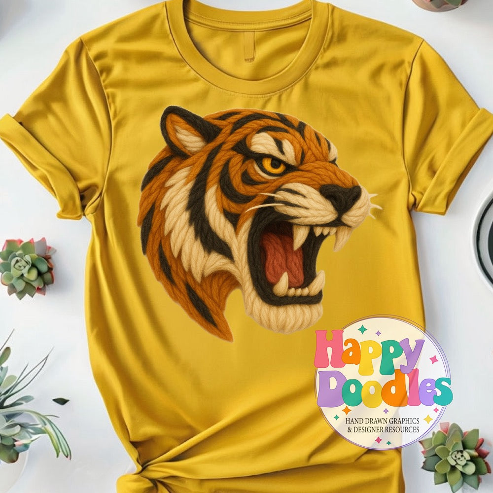 Tiger Side View Yarn Mascot Printable PNG Clipart - Happy Doodles Designs