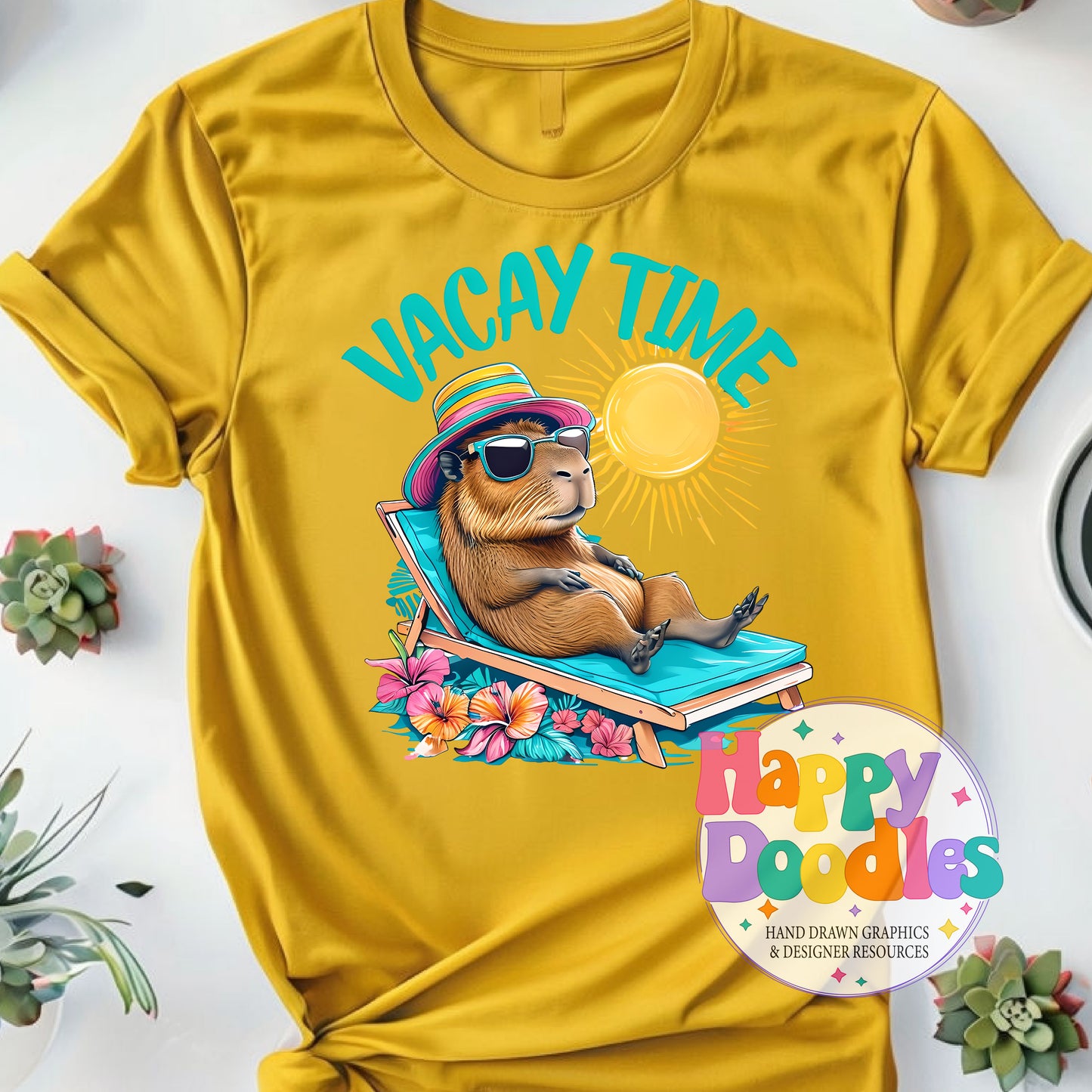 Vacay Time Capybara Printable PNG T-Shirt Design - Happy Doodles Designs