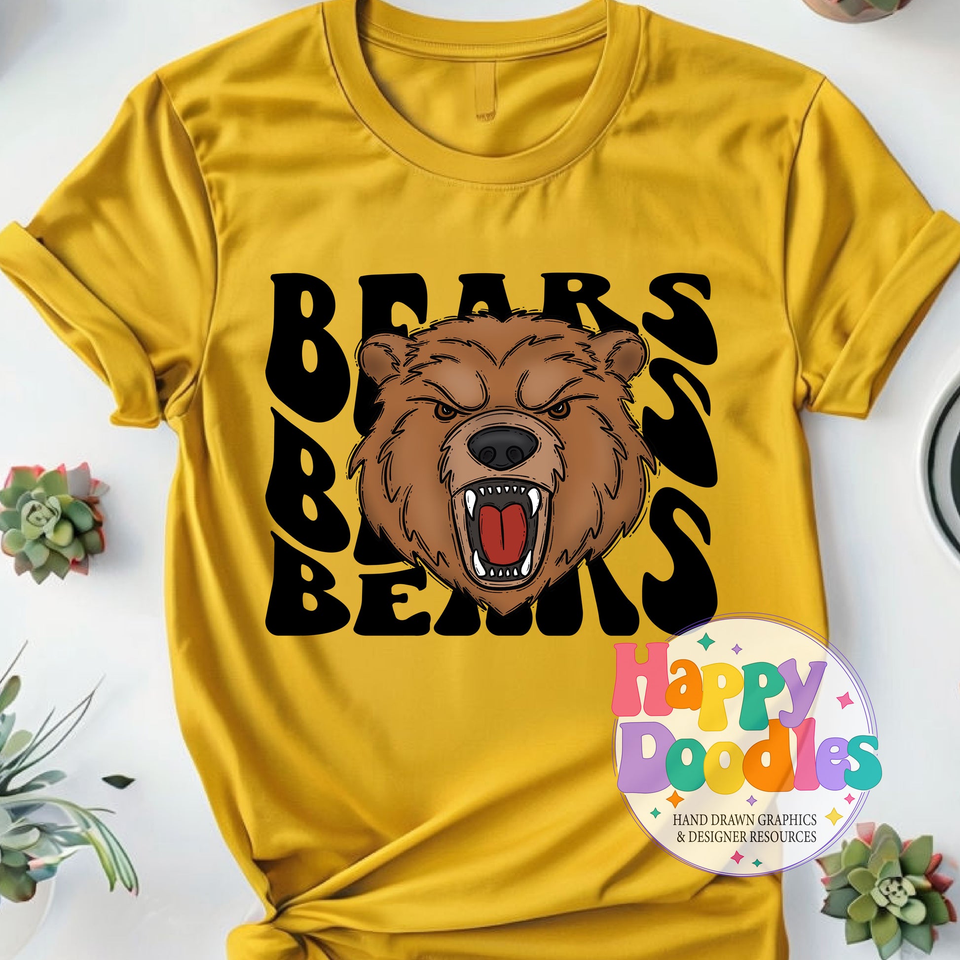 Wavy Retro Bears Mascot Printable PNG for Sublimation & Crafts - Happy Doodles Designs