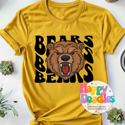Wavy Retro Bears Mascot Printable PNG for Sublimation & Crafts - Happy Doodles Designs