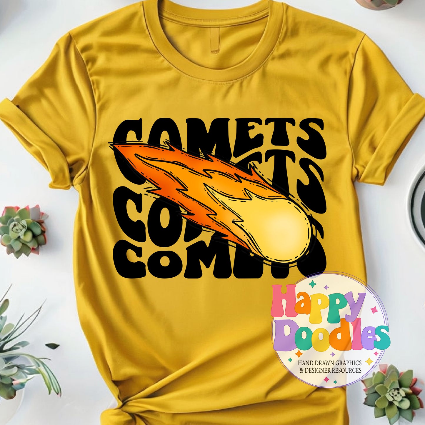Wavy Retro Comets Mascot Printable PNG for Sublimation & Crafts - Happy Doodles Designs