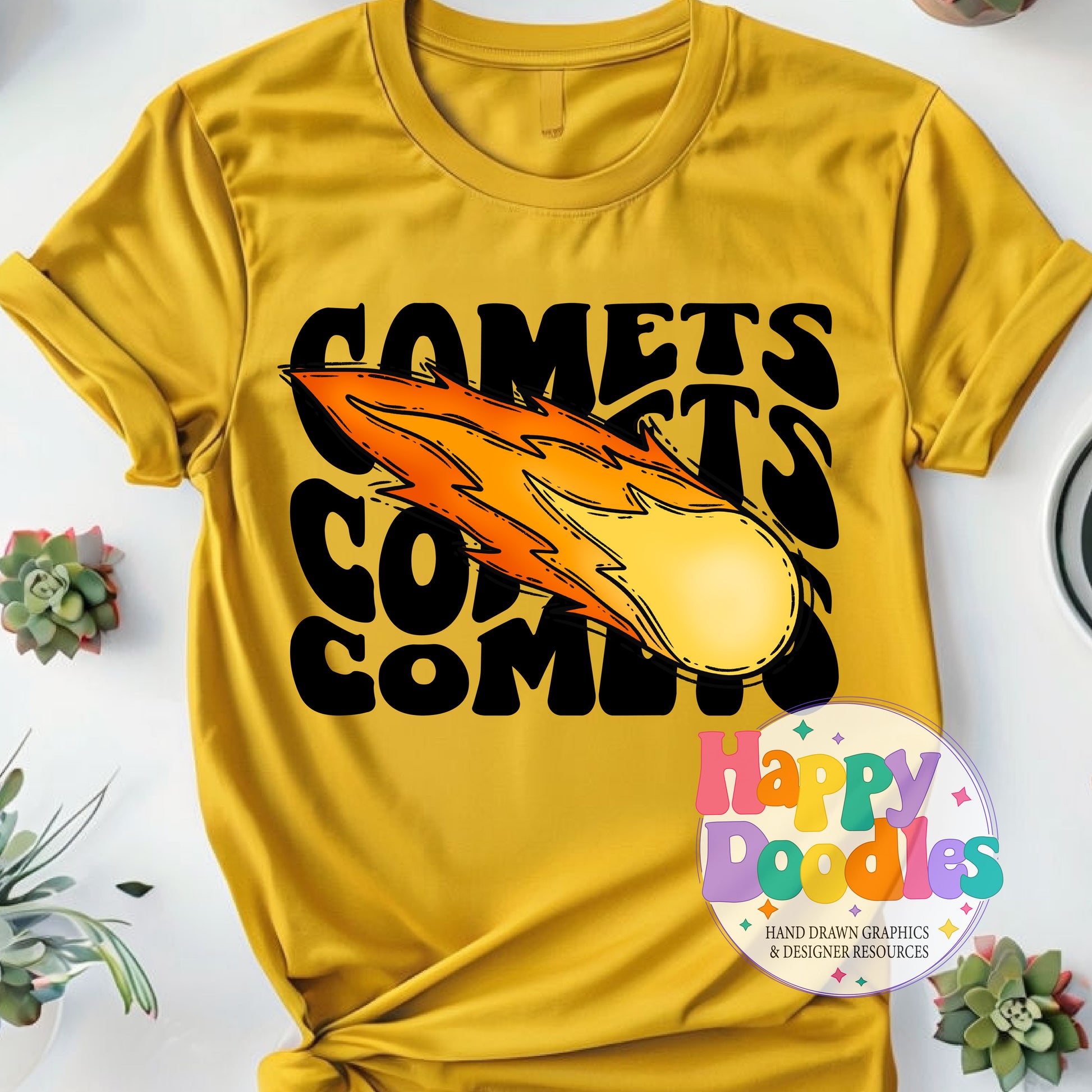 Wavy Retro Comets Mascot Printable PNG for Sublimation & Crafts - Happy Doodles Designs