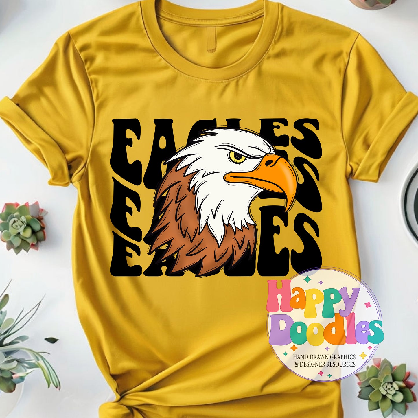Wavy Retro Eagles Fly Mascot Printable PNG for Sublimation & Crafts - Happy Doodles Designs