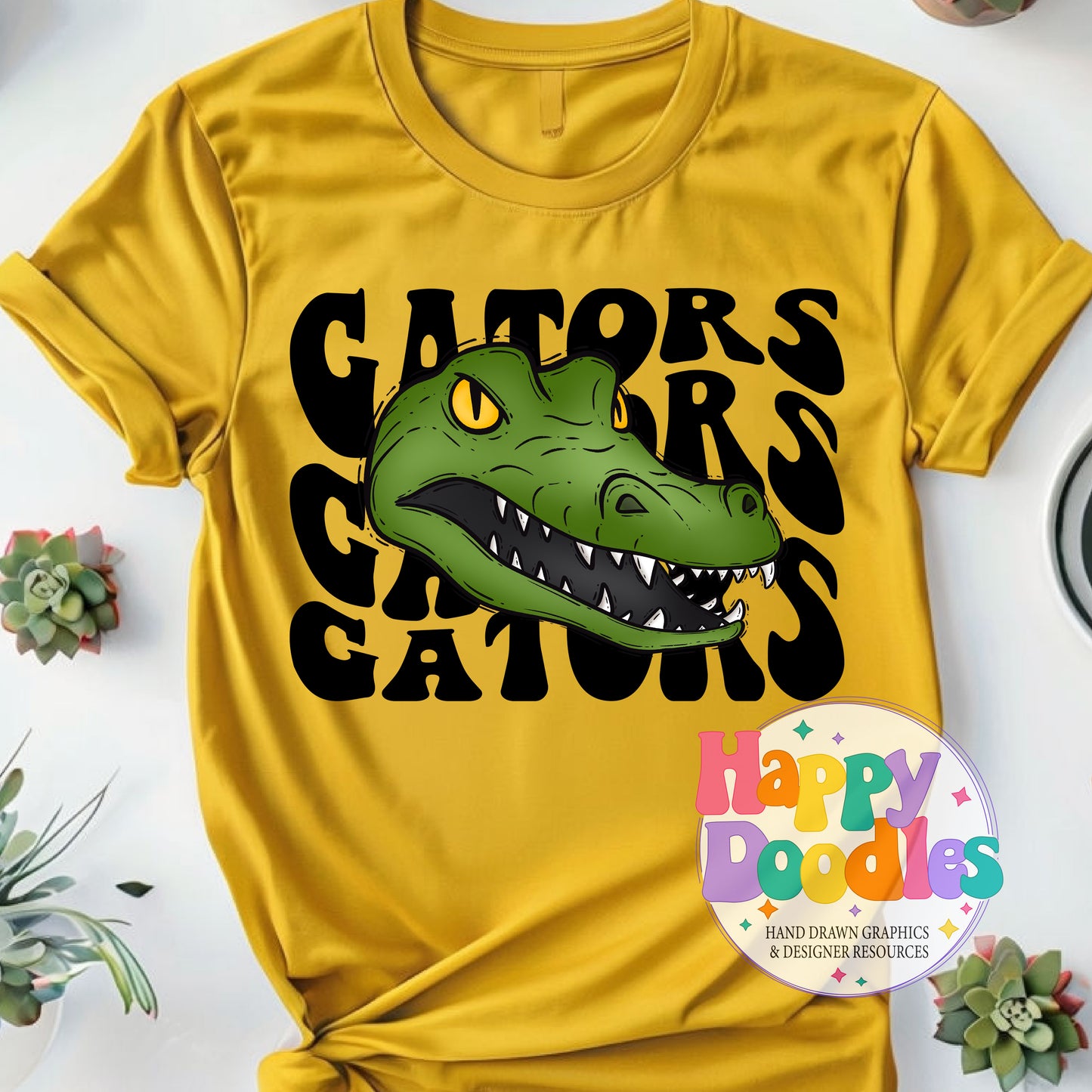Wavy Retro Gators Mascot Printable PNG T‑Shirt Design - Happy Doodles Designs