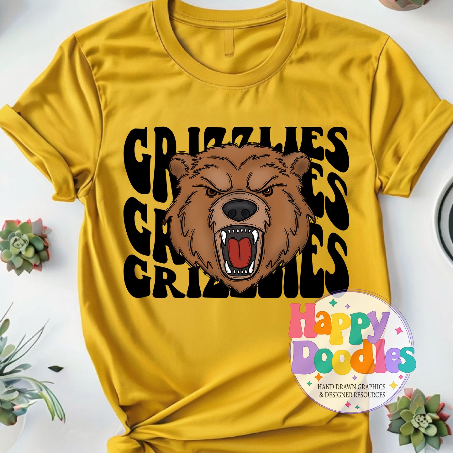 Wavy Retro Grizzlies Mascot T‑Shirt Printable PNG Download - Happy Doodles Designs