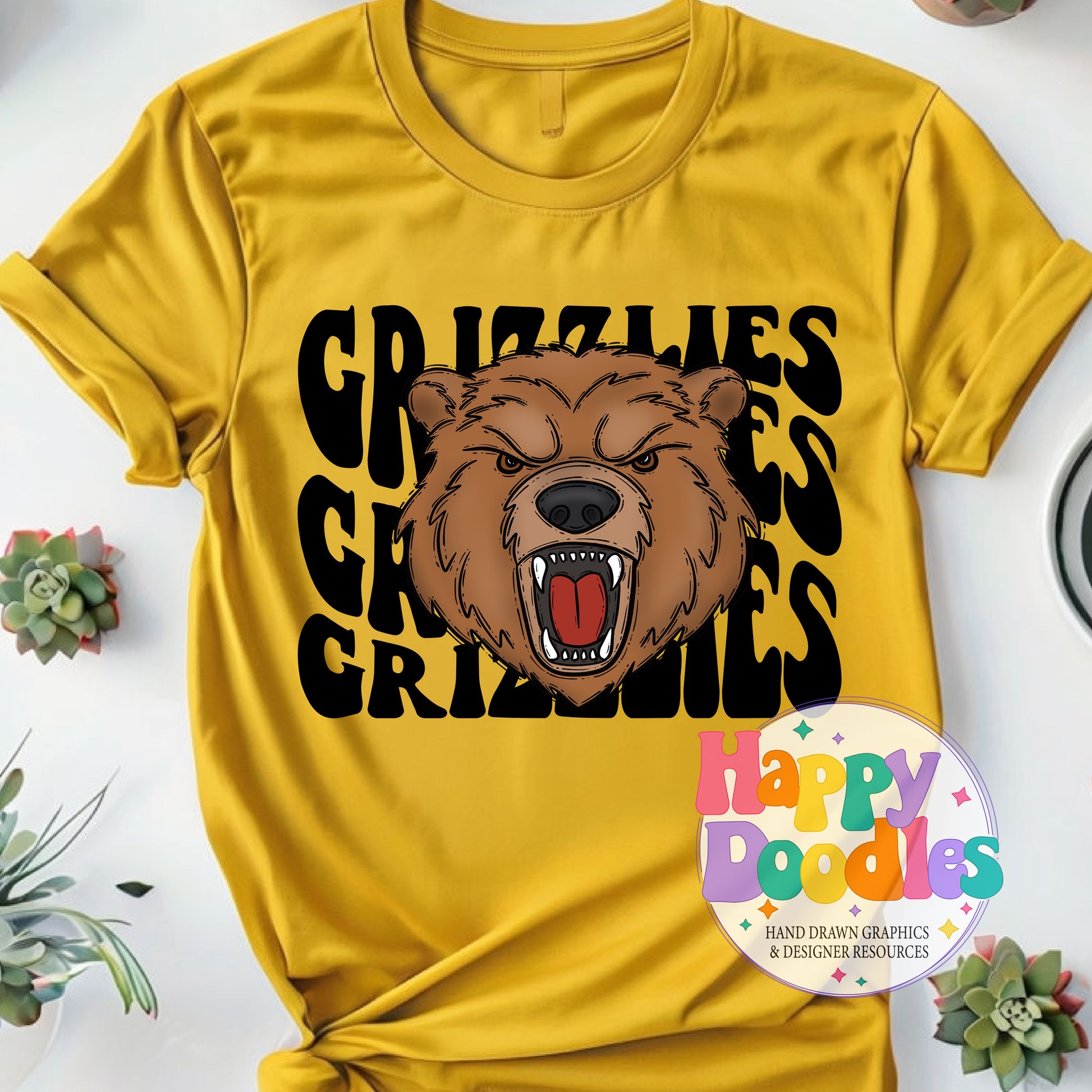 Wavy Retro Grizzlies Mascot T‑Shirt Printable PNG Download - Happy Doodles Designs