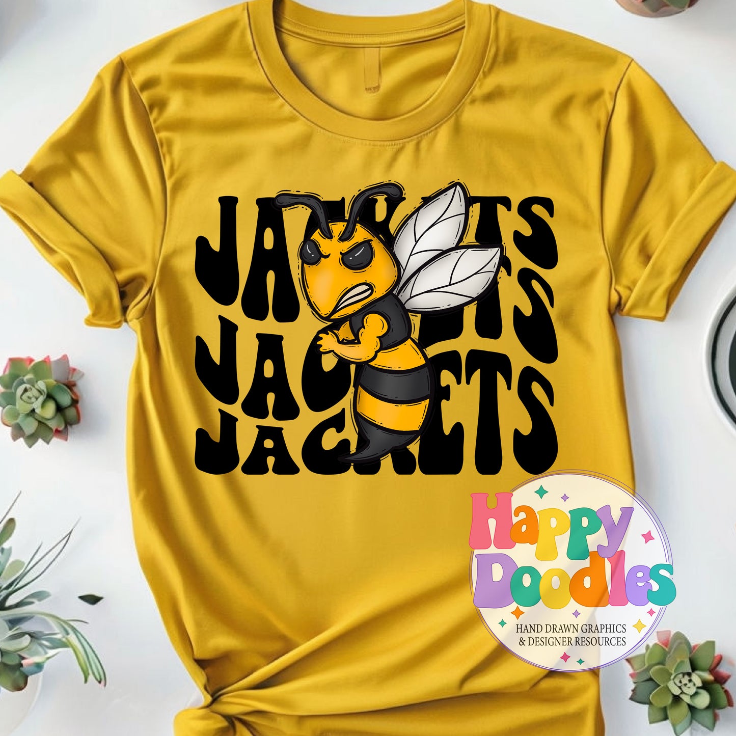 Wavy Retro Jackets Mascot T‑Shirt Printable PNG Download - Happy Doodles Designs