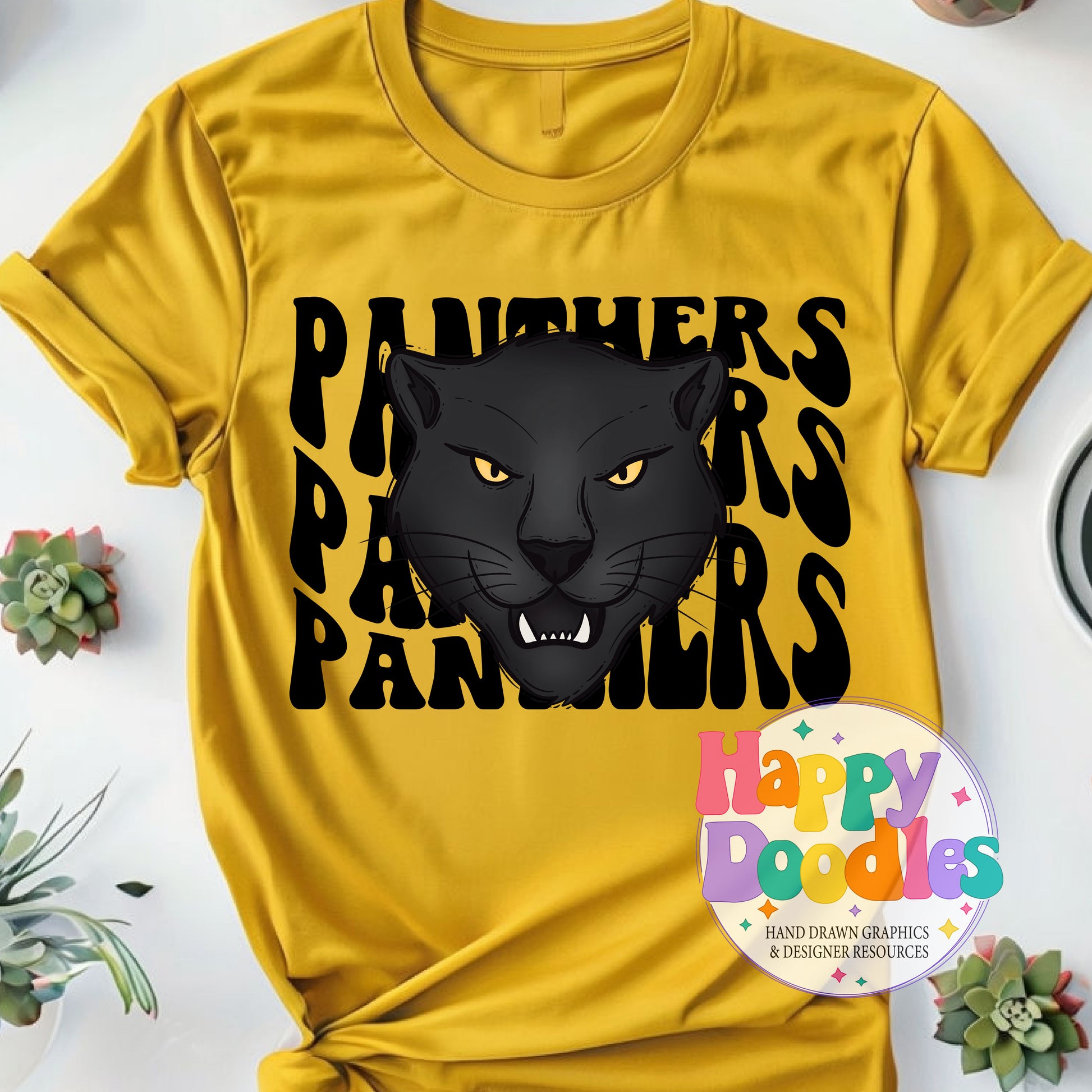 Wavy Retro Panthers Mascot Printable PNG - Happy Doodles Designs