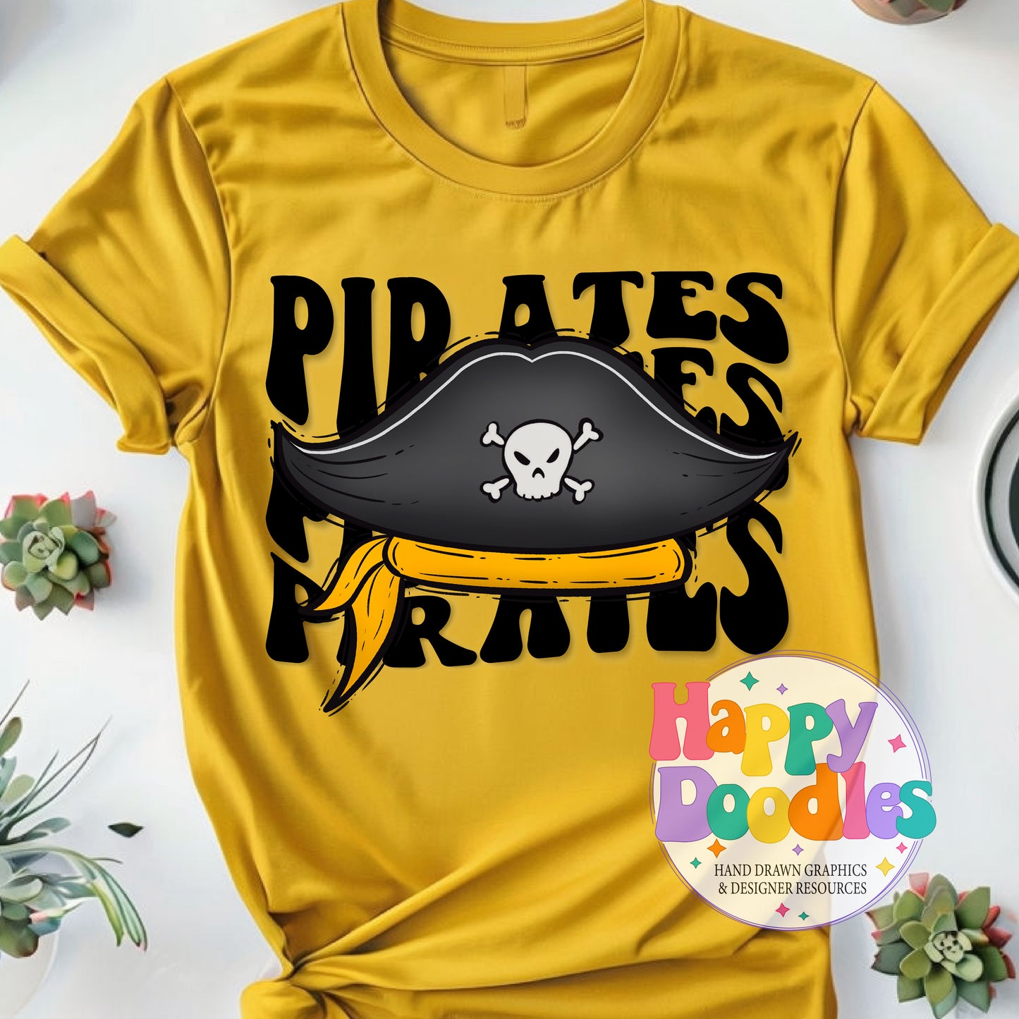 Wavy Retro Pirate Hat Mascot Printable PNG - Happy Doodles Designs