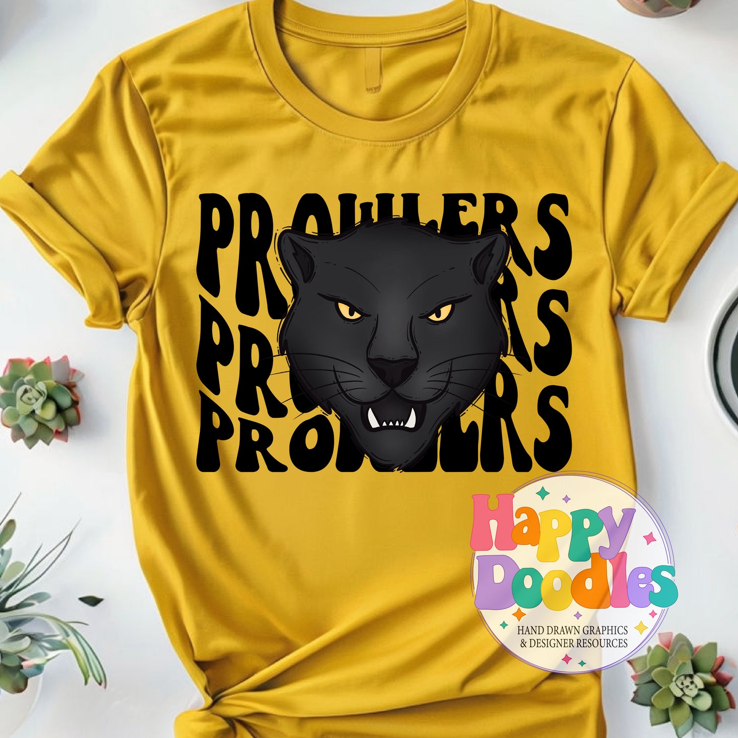 Wavy Retro Prowlers Mascot DIY Printable T‑Shirt Design - Happy Doodles Designs