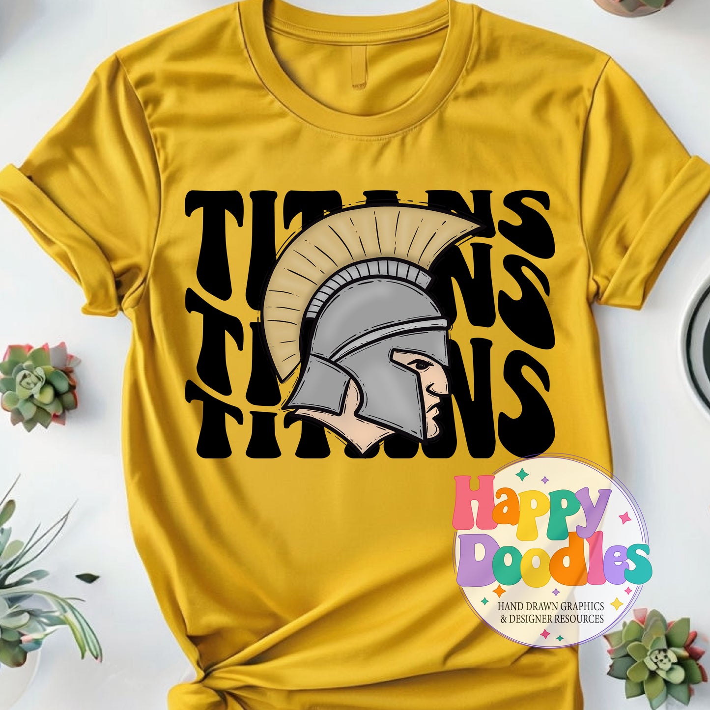 Wavy Retro Titans Mascot DIY Printable T‑Shirt Design - Happy Doodles Designs
