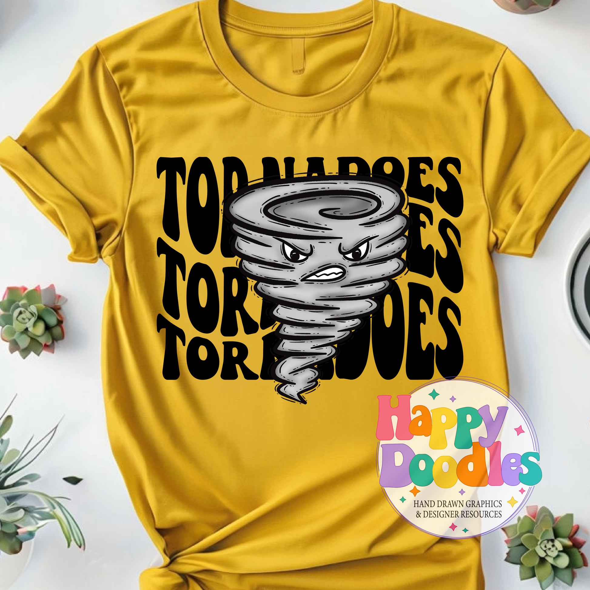 Wavy Retro Tornado Face Mascot Printable PNG - Happy Doodles Designs