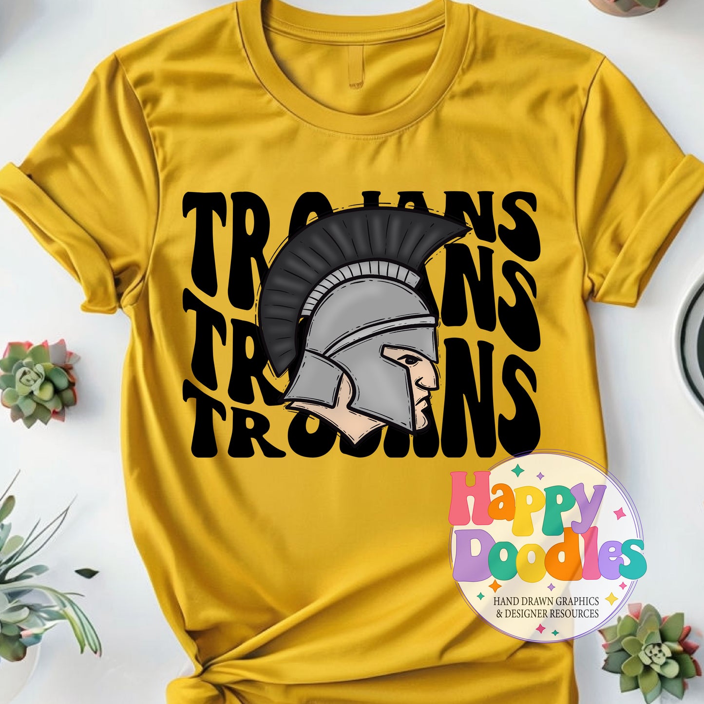 Wavy Retro Trojans Mascot Printable PNG for Sublimation & Crafts - Happy Doodles Designs