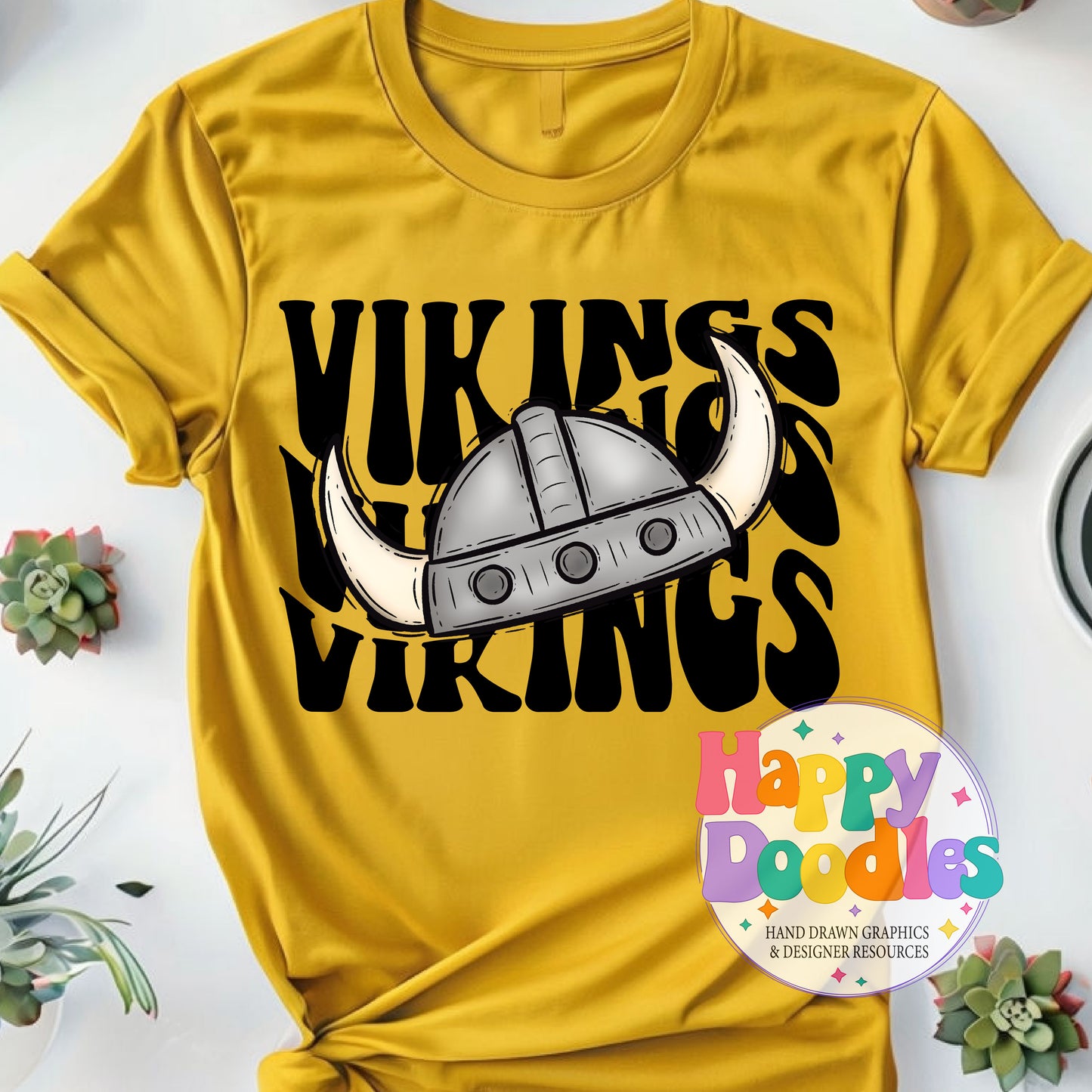 Wavy Retro Vikings Mascot Printable PNG T‑Shirt Design - Happy Doodles Designs