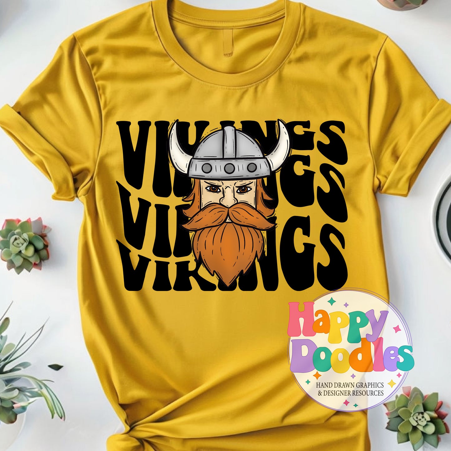 Wavy Retro Vikings Face Mascot Printable PNG - Happy Doodles Designs
