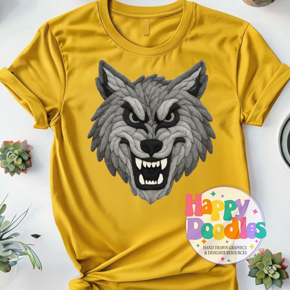 Wolf Yarn Mascot High Resolution PNG Clip Art - Happy Doodles Designs