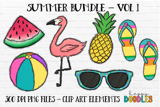 Summer Bundle - Hand Drawn Commercial Use Clipart Graphics