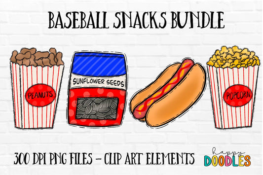 Baseball Snacks- Hand Drawn Commercial Use Clipart Graphics