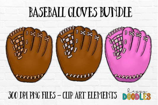 Baseball Gloves- Hand Drawn Commercial Use Clipart Graphics