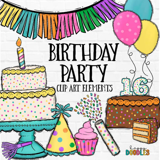 Birthday Party - Hand Drawn Commercial Use Clipart Graphics