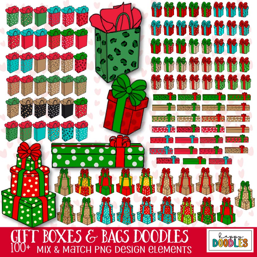 hand drawn presents and gift bags clip art commercial use included