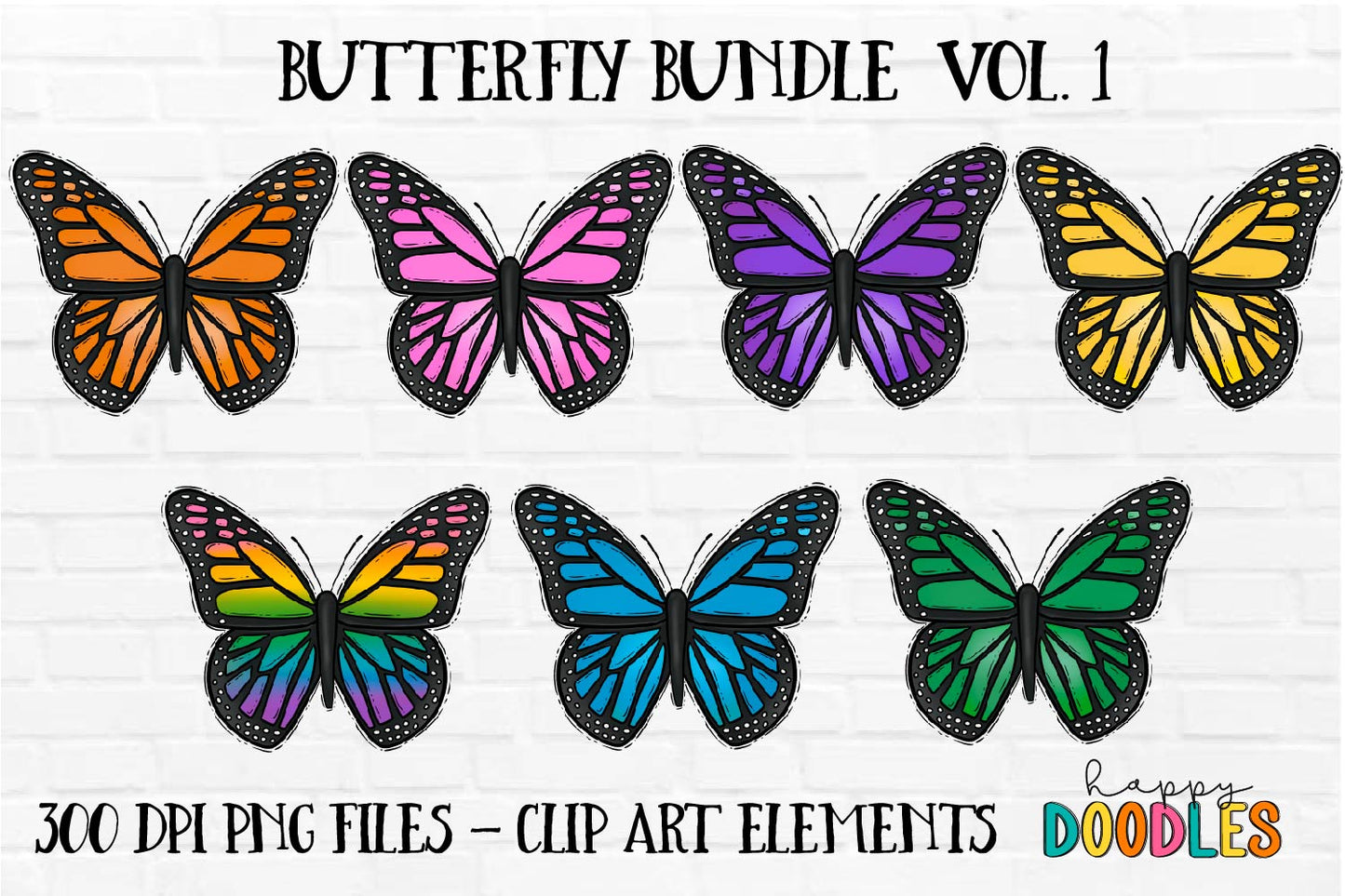 Butterfly Bundle Vol. 1 - Hand Drawn Commercial Use Clipart Graphics