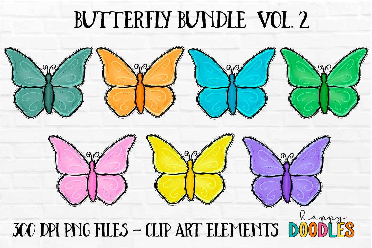 Butterfly Bundle Vol. 2 - Hand Drawn Commercial Use Clipart Graphics