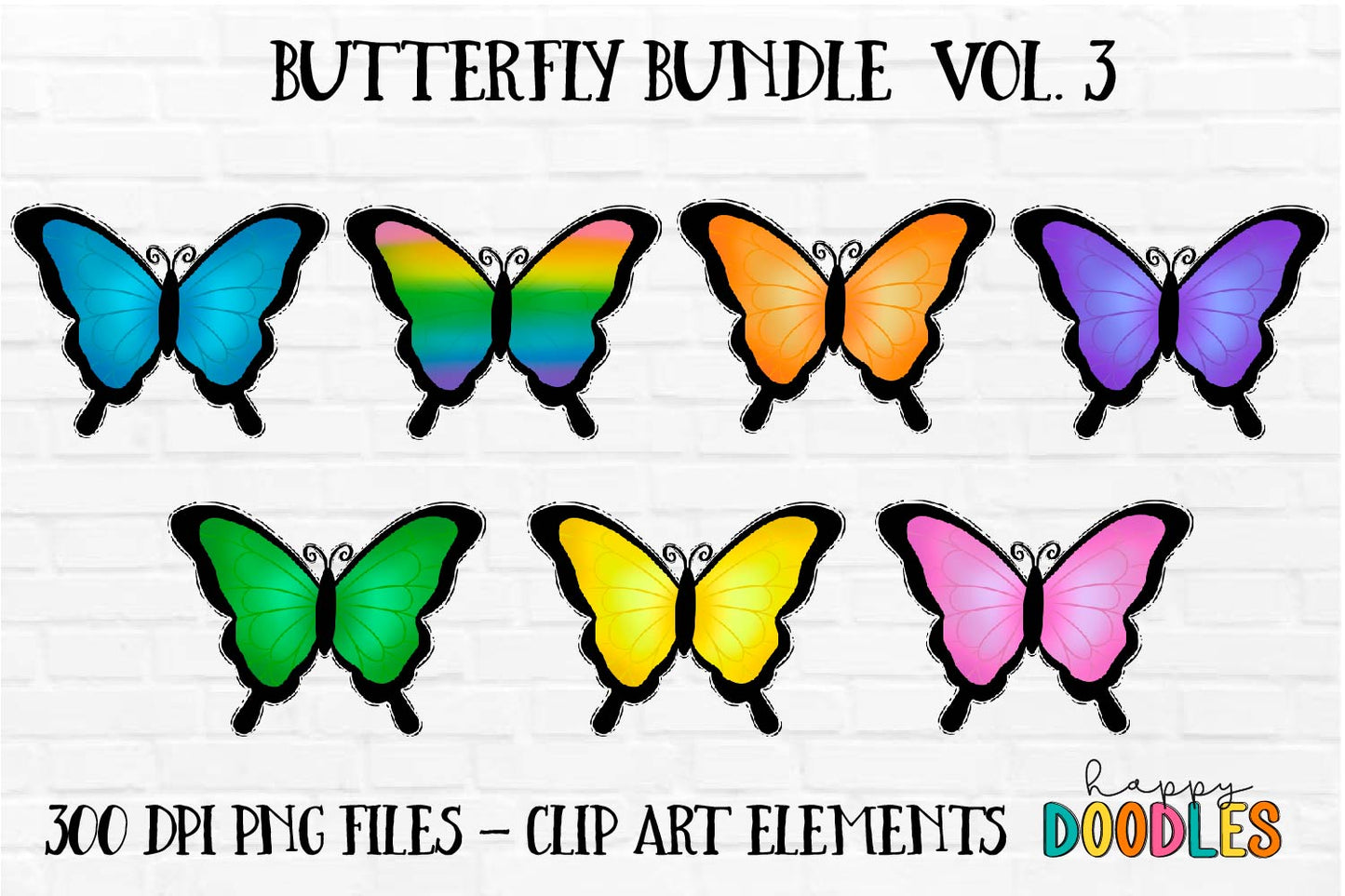 Butterfly Bundle Vol. 3 - Hand Drawn Commercial Use Clipart Graphics