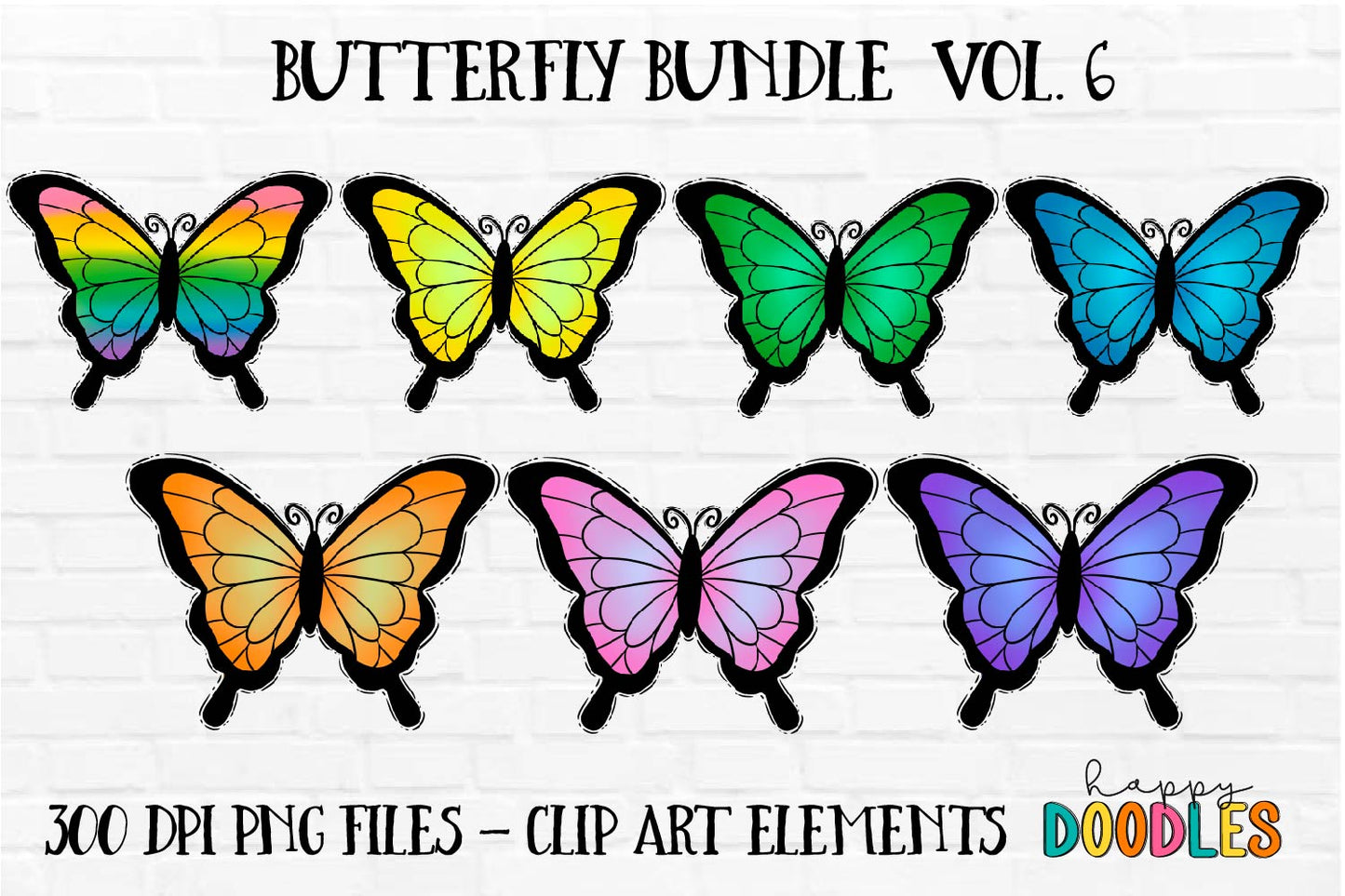 Butterfly Bundle Vol. 6 - Hand Drawn Commercial Use Clipart Graphics