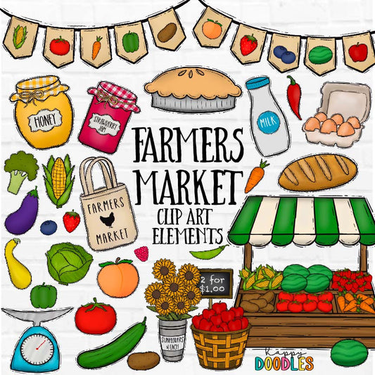 Farmers Market Bundle - Hand Drawn Commercial Use Clipart Graphics