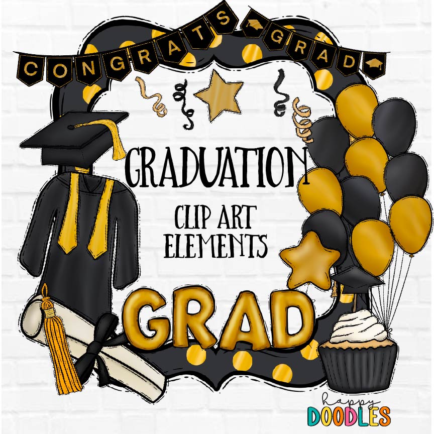 Customizable Graduation Graphics Graduation Bundle - Hand Drawn Commercial Use Clipart Graphics – Happy ...