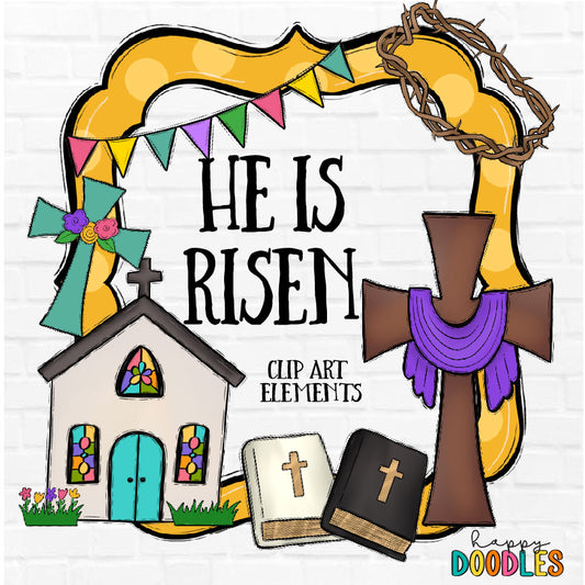 He Is Risen - Easter - Hand Drawn Clip Art Elements